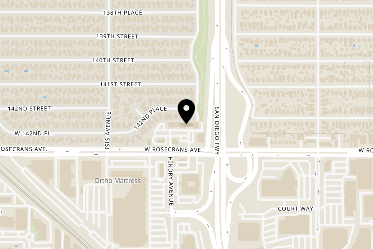 Map showing the location of BKK Street Thai Eatery on 5245 W Rosecrans Ave in Hawthorne